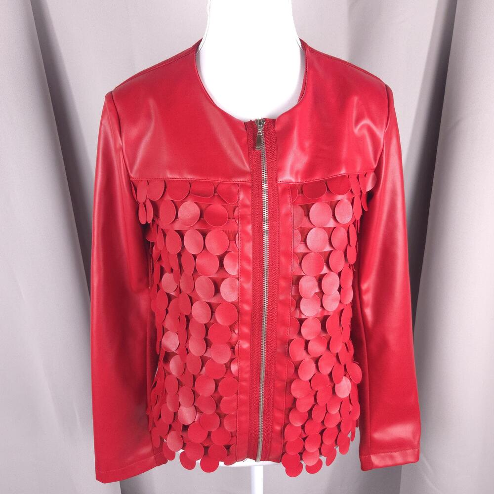 Linea Domani Red Faux Leather Jacket Womens 3D Circle Y2K Whimsigoth Small